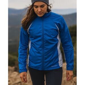 Marmot Fleece Lined Windbreaker Jacket Blue White